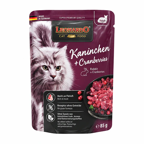 Leonardo Finest Selection Conejo y Arándanos 85 g – Alimento Húmedo para Gatos