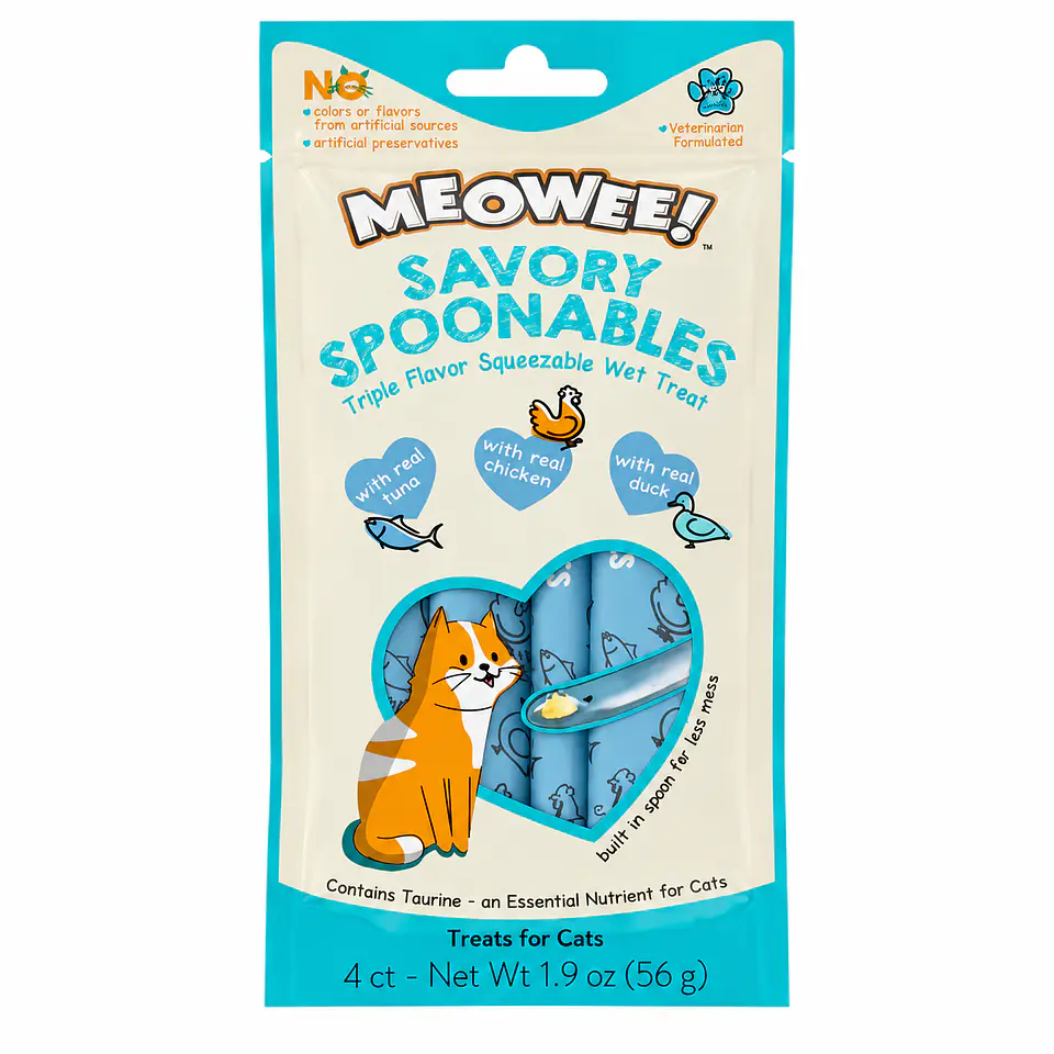 Meowee! Snack Cuchareable Atún, Pollo y Pato 4U 1