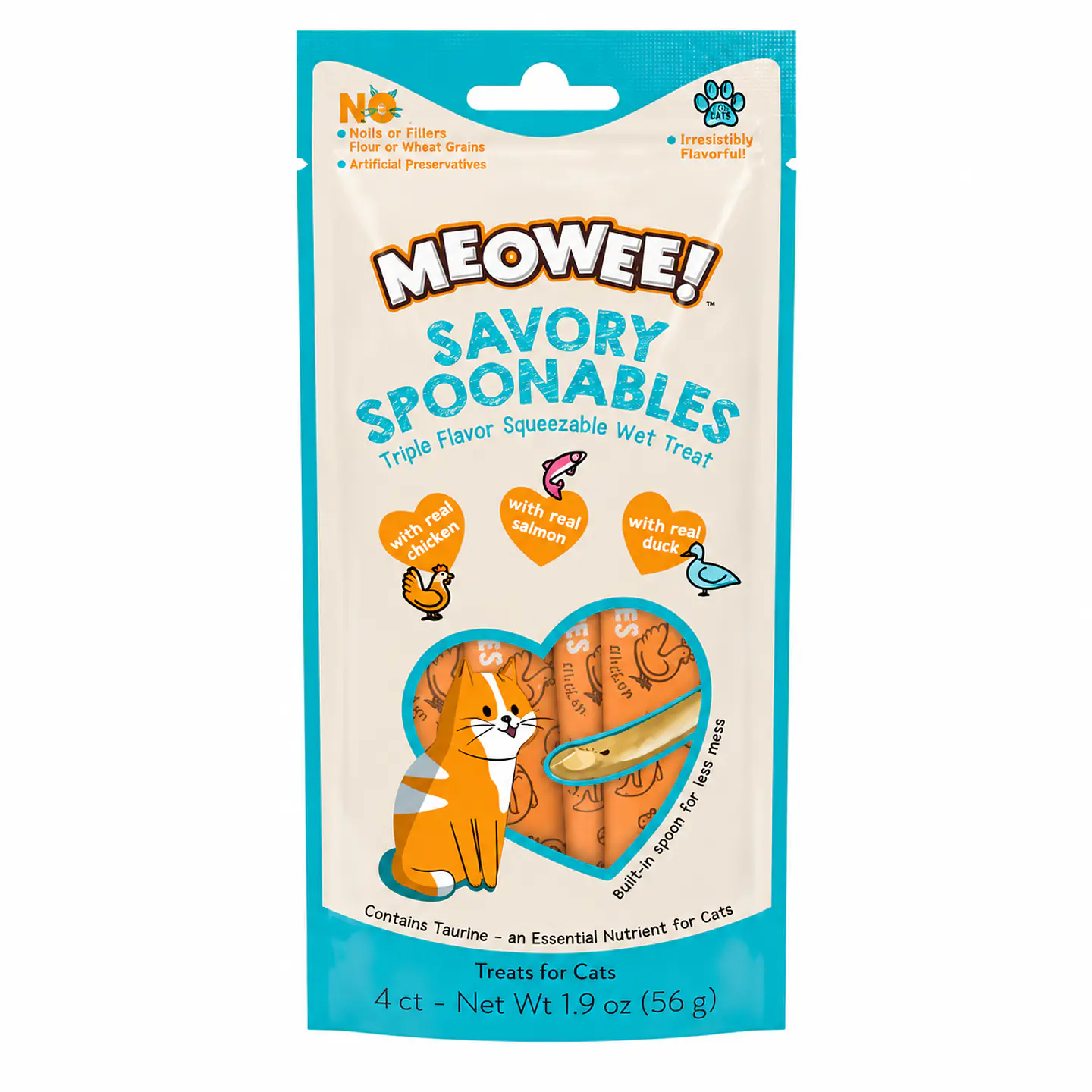Meowee! Snack Cuchareable Pollo, Salmón y Pato 4U 1