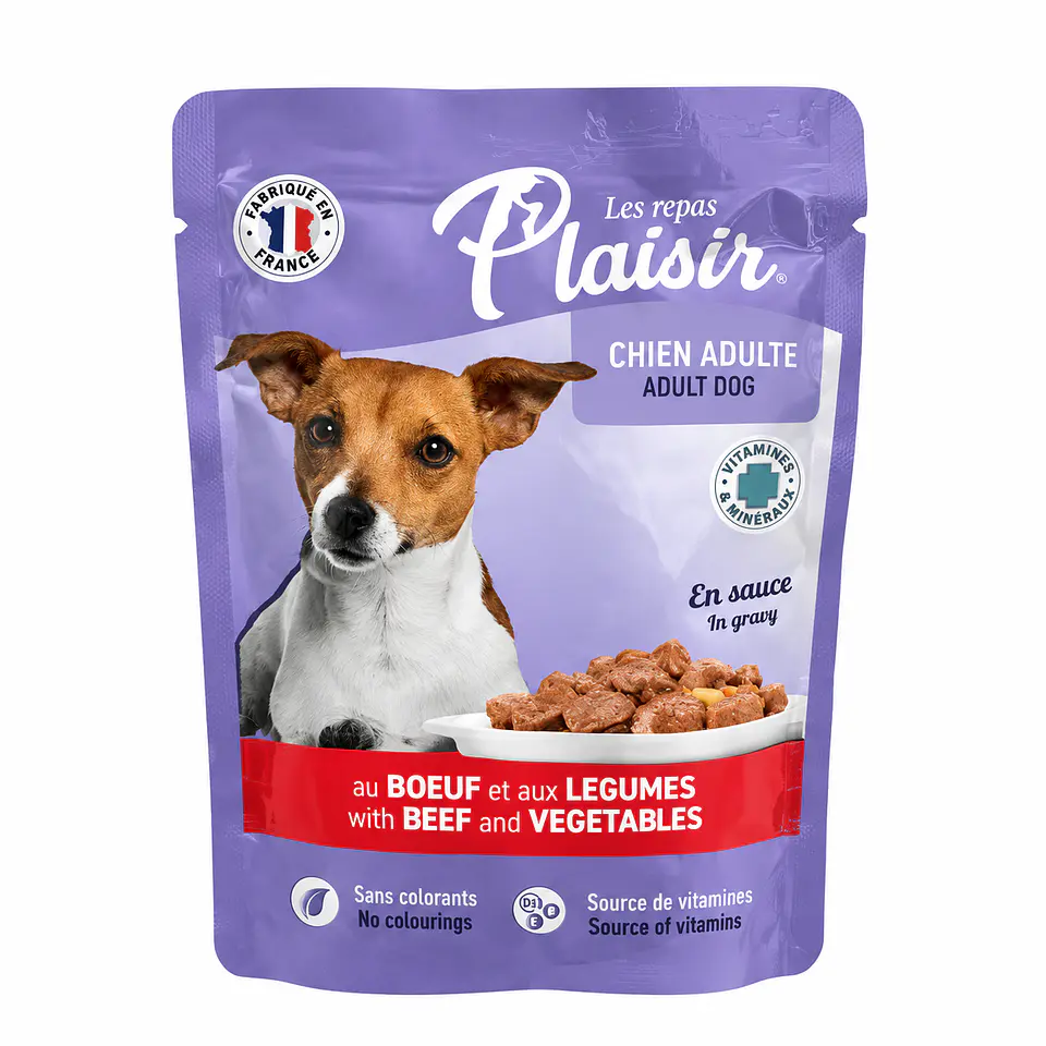 Plaisir Chunks Pouch Adult Dog 100 g – Alimento Húmedo para Perros 1