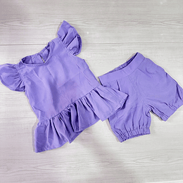 conjunto luciana, blusa tipo batola + Short, Lila 