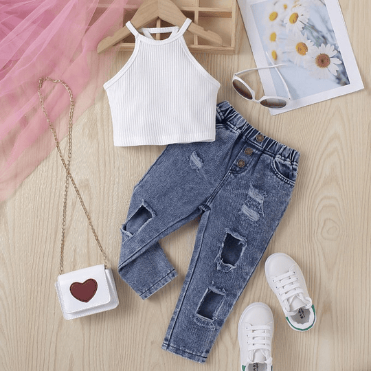 Conjunto de jeans + Blusa blanca 