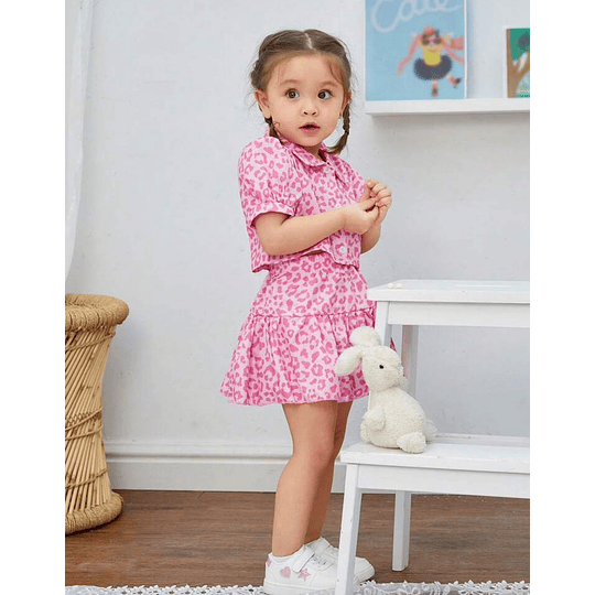 Conjunto Casual para Niña de Falda y Camisa Corta Rosada