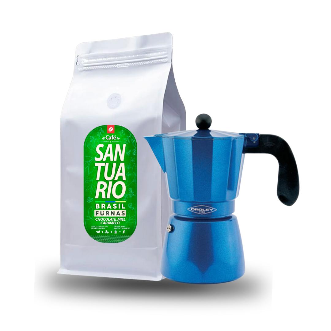 Cafetera Italiana BLUE INDUCCIÓN + Café Furnas Brasil 340grs