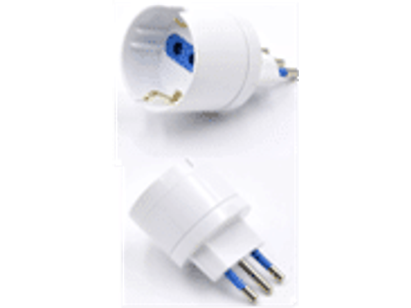 Adaptador Schuko de color blanco y tiene una potencia máxima de 1500 watts