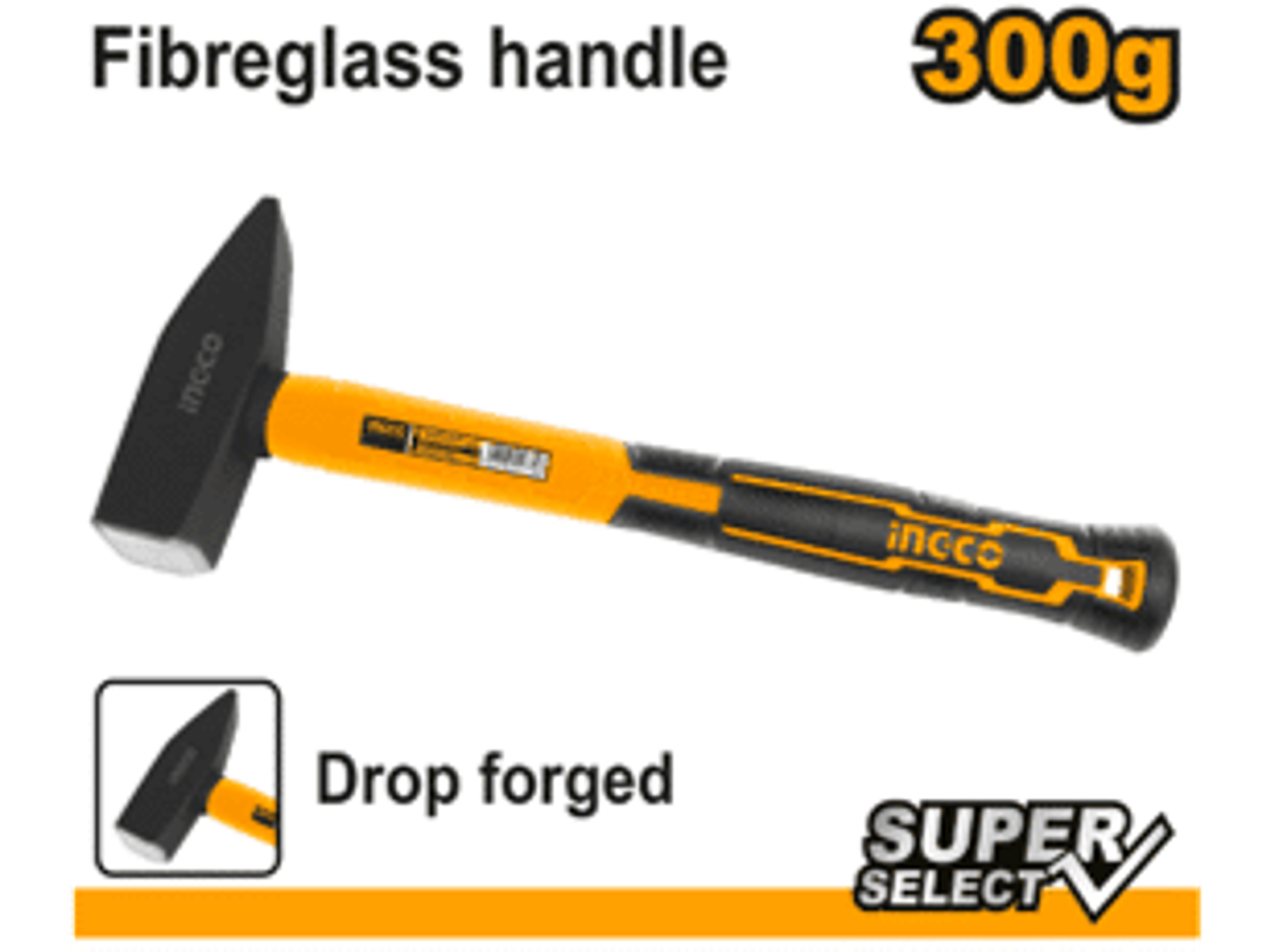 MARTILLO HOJALATERO MANGO DE FIBRA VIDRIO 300 GRS Cabeza de martillo forjada en estampa Tratamiento térmico acero al carbono 45# Mango de fibra de vidrio de diseño único