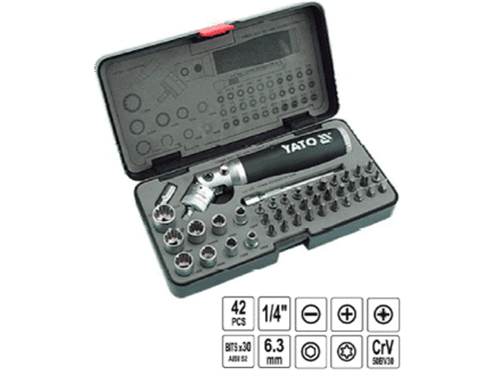 Juego destornillador de 42 piezas. Fabricado en acero cromo-vanadio CrV50BV30 de alta calidad