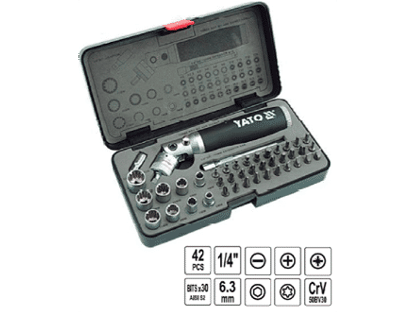 Juego destornillador de 42 piezas. Fabricado en acero cromo-vanadio CrV50BV30 de alta calidad