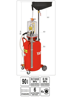 RECOGEDOR NEUMATICO DE ACEITE USADO CON ASPIRACION 90 LITROS, TANQUE DE CONTROL Y UN JUEGO DE 6 SONDAS DE SUCCION