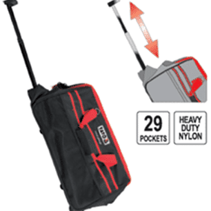 Bolso para herramientas, con ruedas y manilla retractil