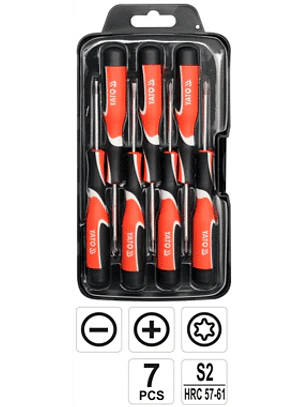 Juego de 7 destornilladores de precisión. La punta magnética endurecida facilita el trabajo con tornillos pequeños.