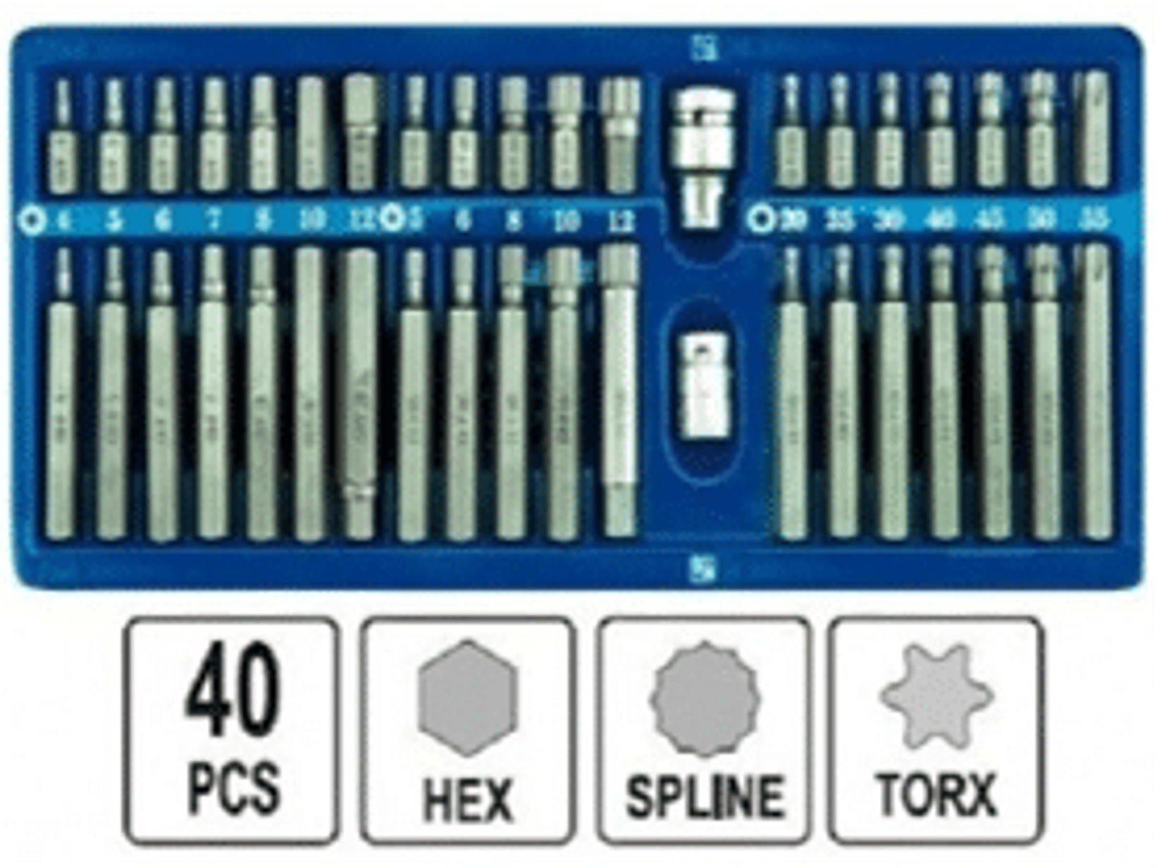 Juego de puntas TORX, IMBUS y ALLEN cortas y largas. 40 piezas.