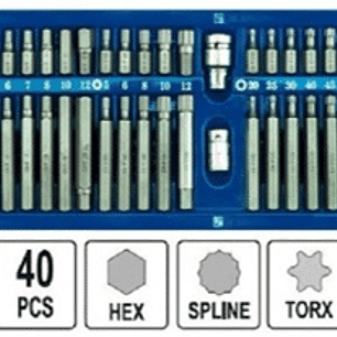 Juego de puntas TORX, IMBUS y ALLEN cortas y largas. 40 piezas.