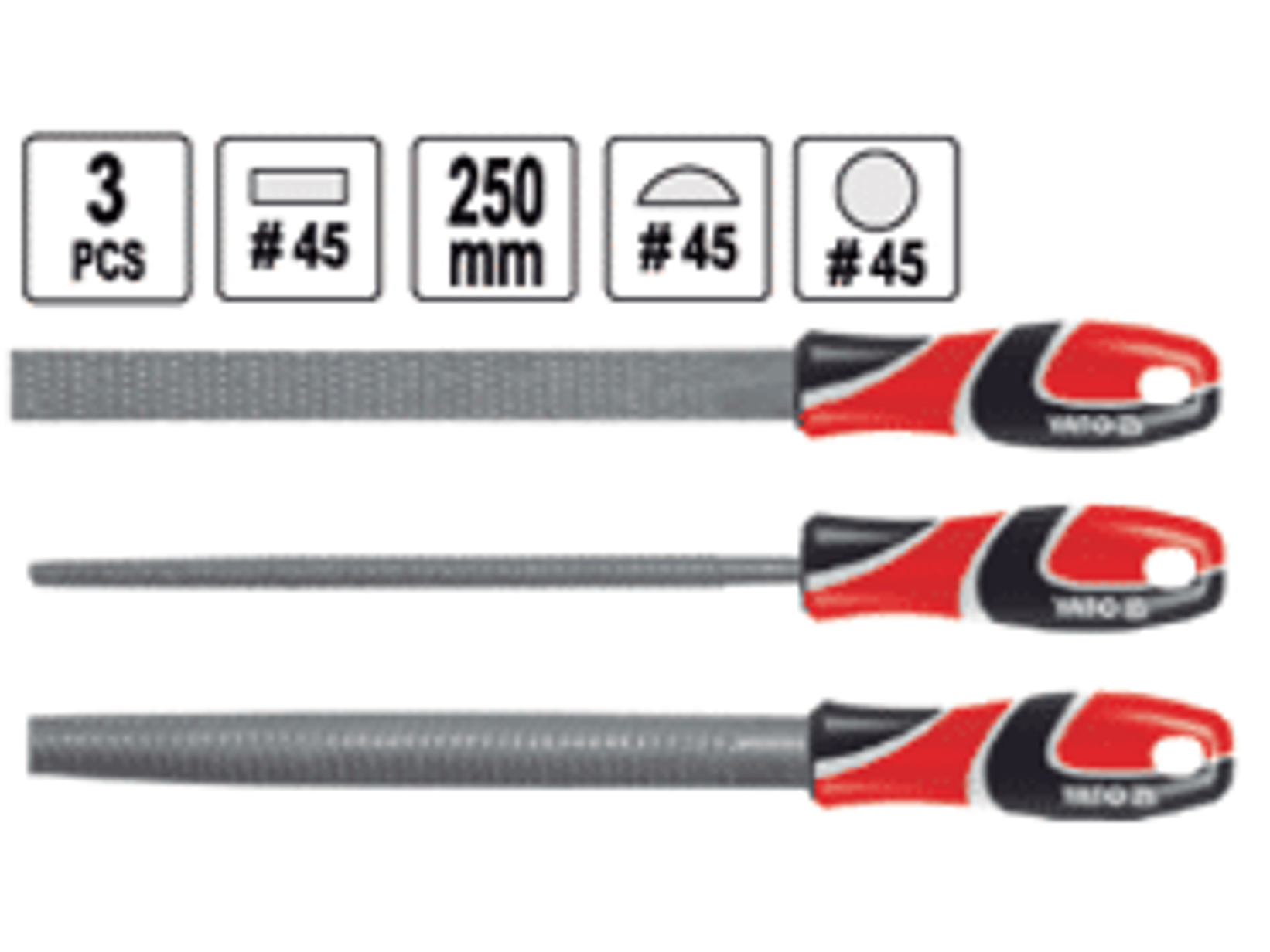 Juego de limas para madera 250mmL, 3pzas