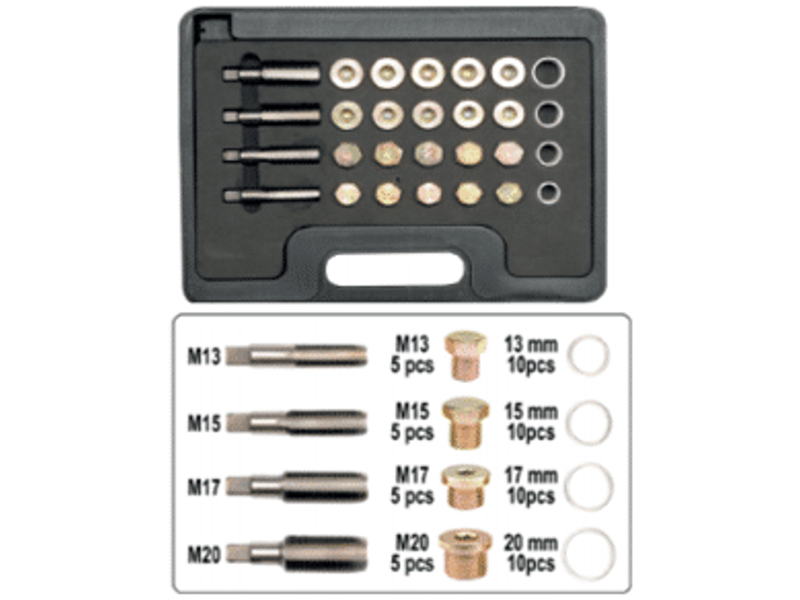 Kit de reparación para hilos de tapón de carter M13, M15, M17, M20