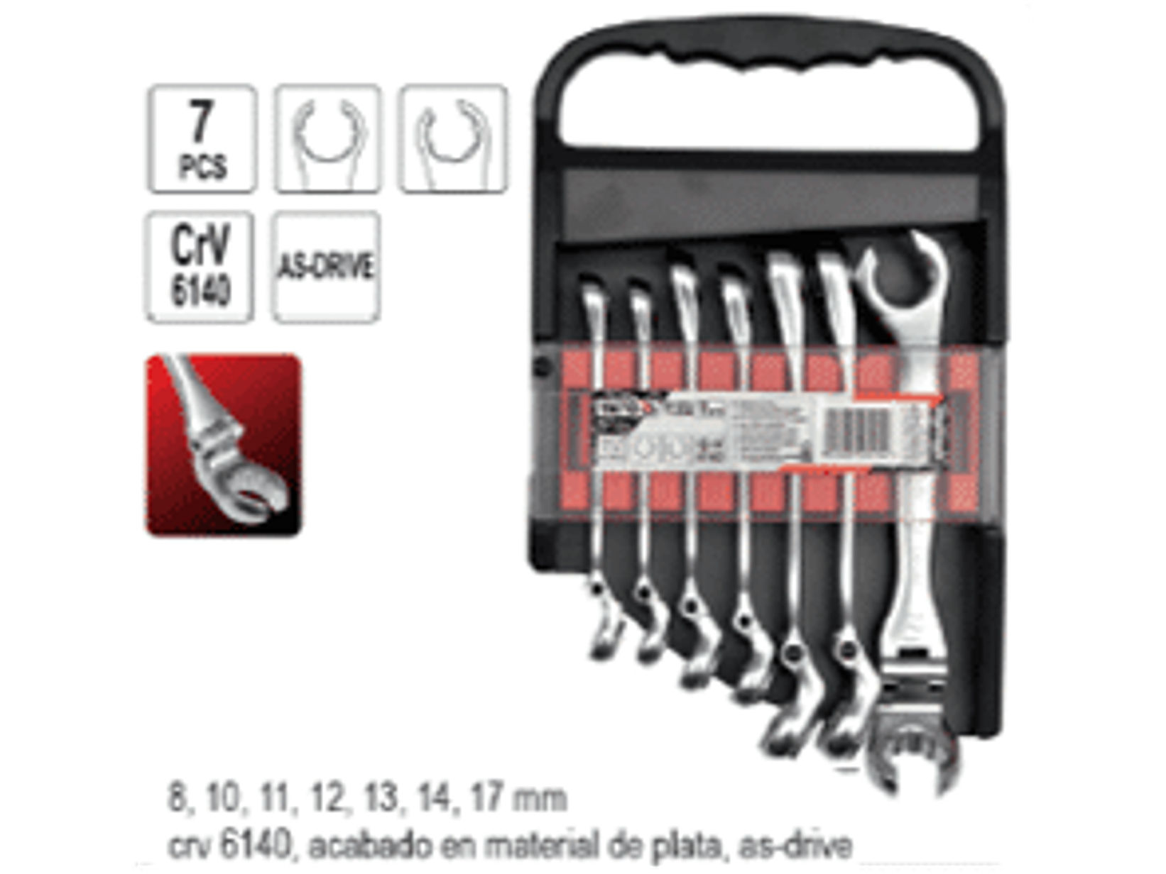 Jgo. Llaves nipleras articuladas, 7 pzas.