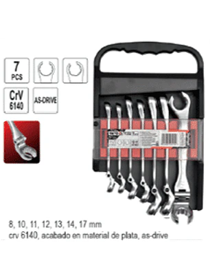 Juego de Llaves Nipleras Articuladas 8 a 17 mm, 7 Piezas