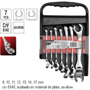 Jgo. Llaves nipleras articuladas, 7 pzas.