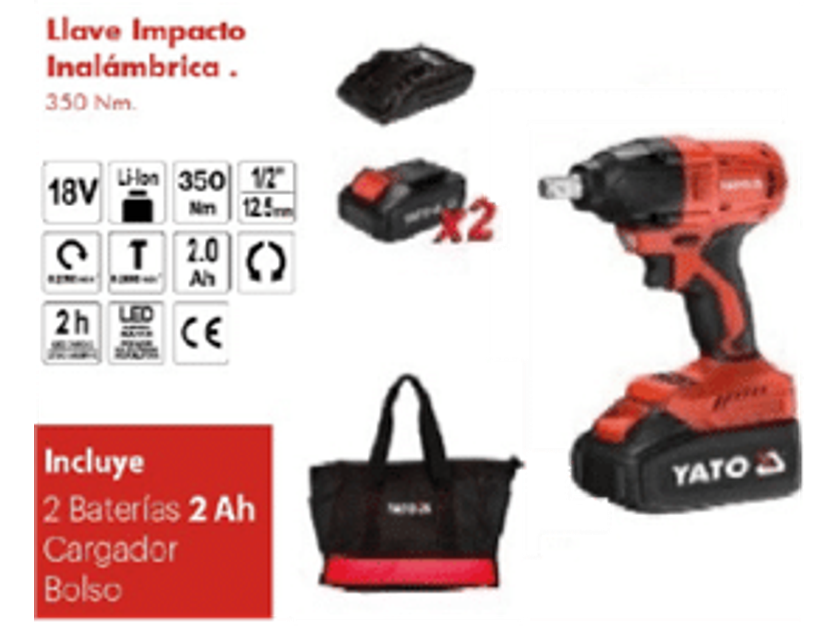 LLAVE DE IMPACTO INALÁMBRICA 18 V. 350NM CUADRANTE DE 1/2