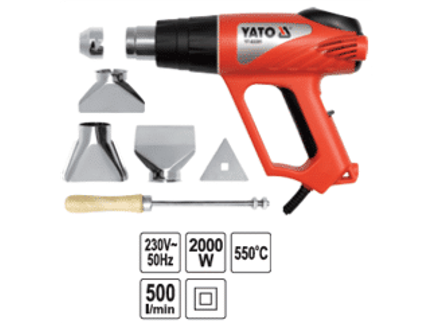 Pistola de aire caliente 2000W (550°C) 500 l/min con accesorios