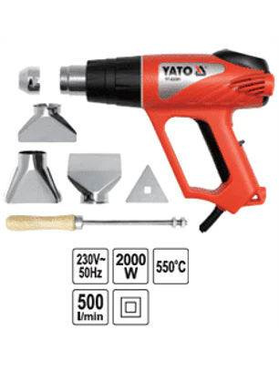 Pistola de aire caliente 2000W (550°C) 500 l/min con accesorios