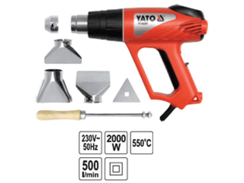 Pistola de aire caliente 2000W (550°C) 500 l/min con accesorios