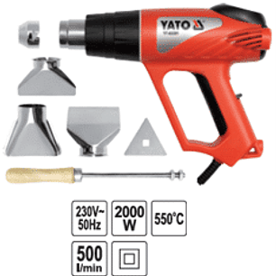 Pistola de aire caliente 2000W (550°C) 500 l/min con accesorios