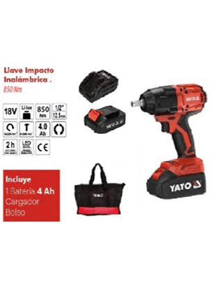 LLAVE DE IMPACTO INALÁMBRICA 18 V. 850NM CUADRANTE DE 1/2