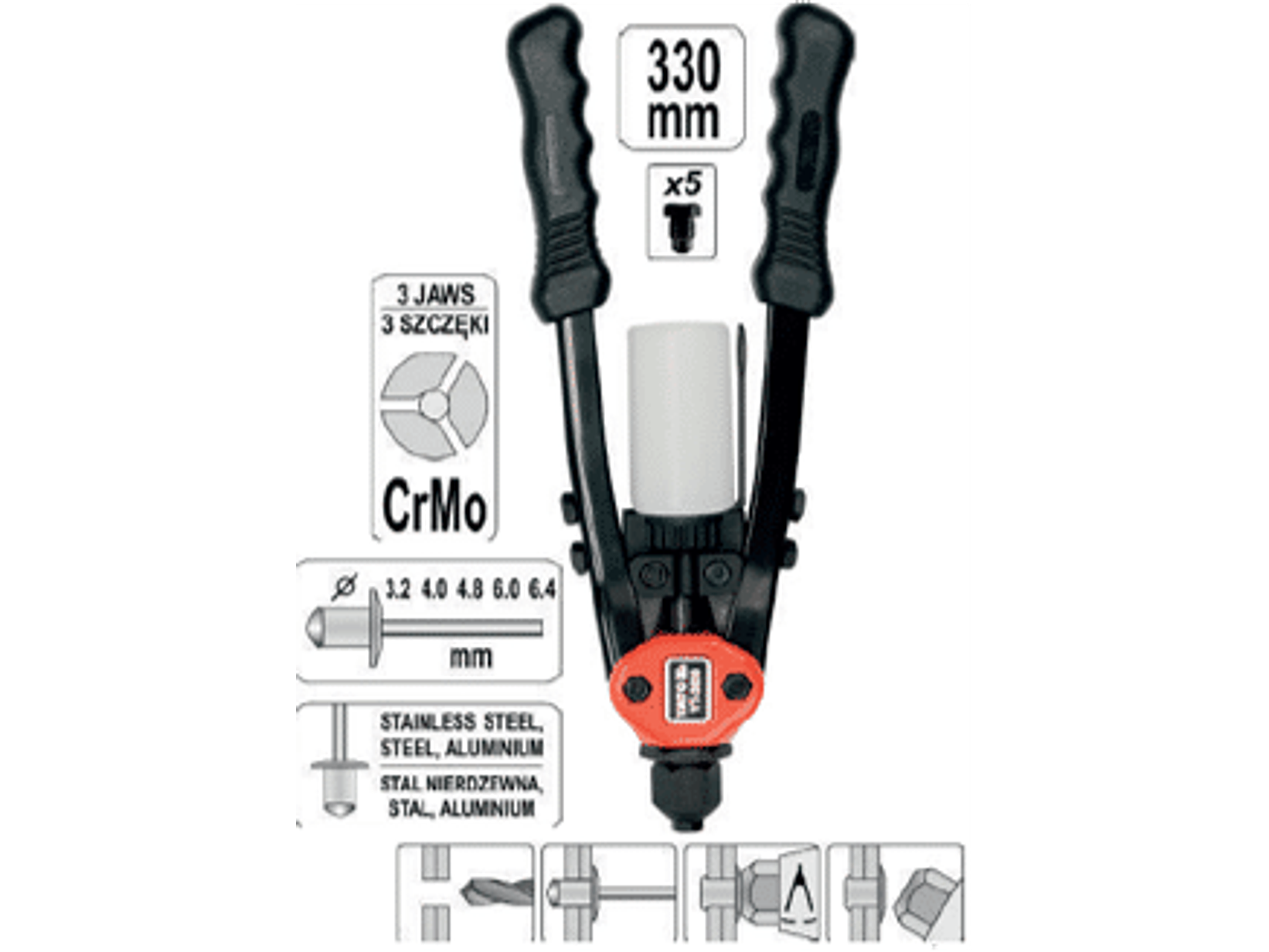 Renachadora 330 mmL, 3,2 - 4,0 - 4,8 - 6,0 - 6,4 mm