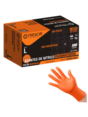 GUANTES DESECHABLES NITRILO NARANJOS TEXTURIZADOS TIPO DIAMANTADO