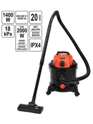 Aspirador de taller YATO con una potencia de 1400W y una potencia de aspiración de 18 kPa