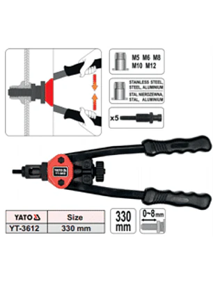Remachadora manual de tuercas 330 mmL, M5, M6, M8, M10 y M12