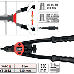 Remachadora manual de tuercas 330 mmL, M5, M6, M8, M10 y M12