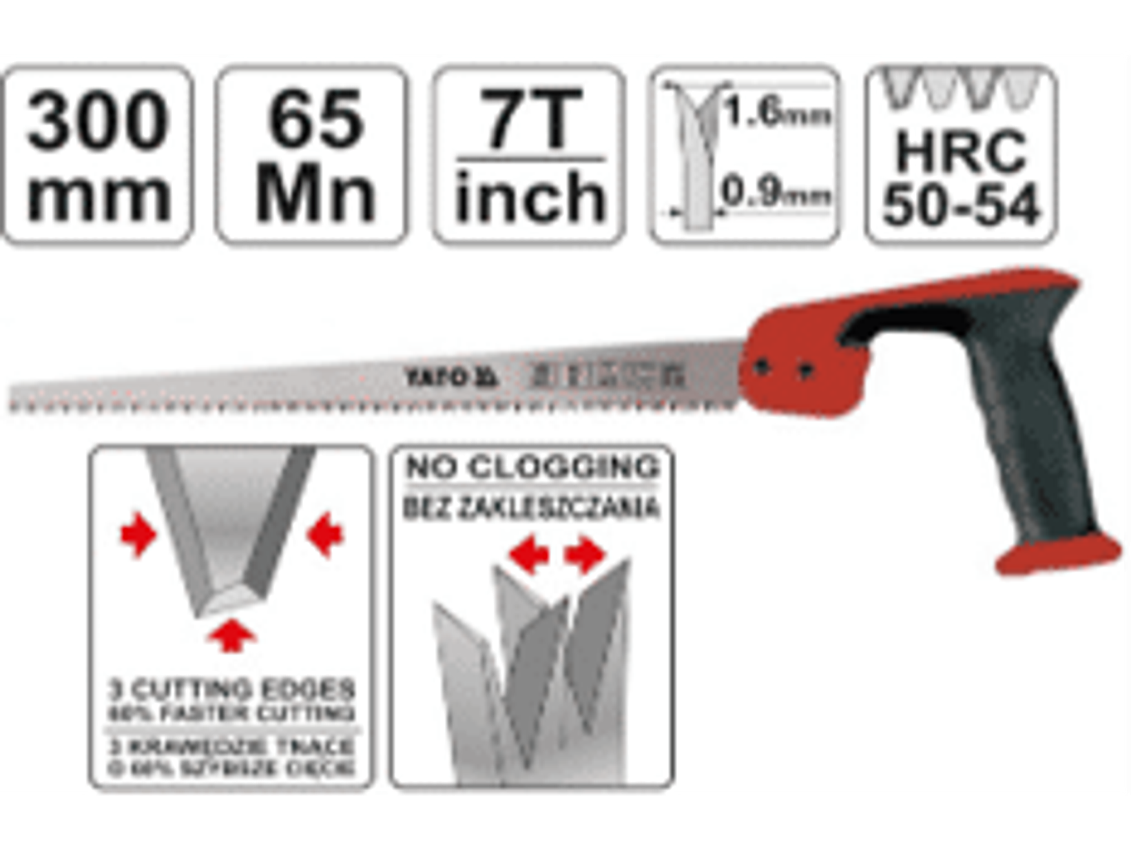 Serrucho punta. 300 mm. Disposición de dientes que evita el atasco