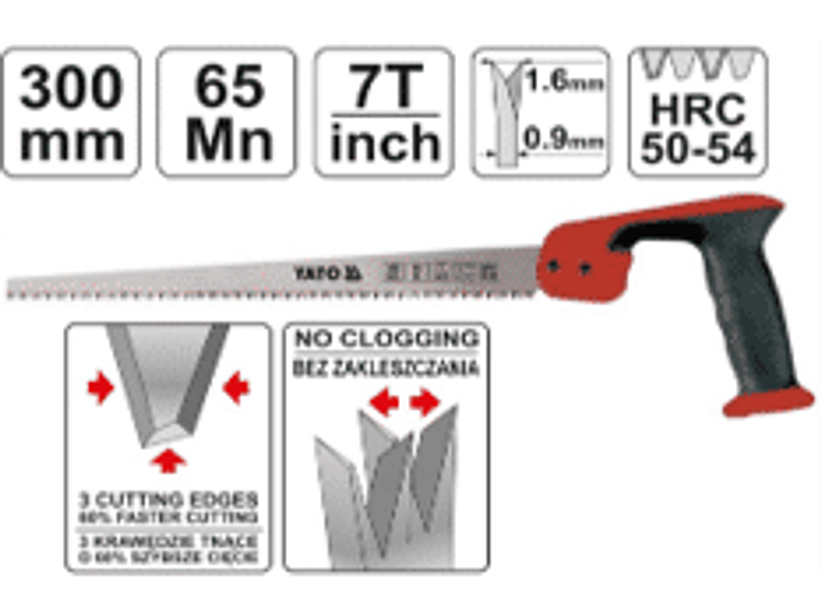 Serrucho punta. 300 mm. Disposición de dientes que evita el atasco