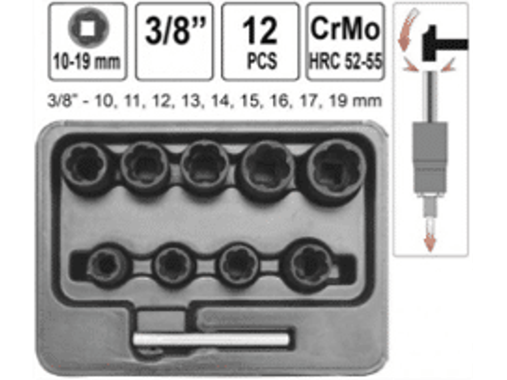Jgo. Extractores cuadrante de 3/8