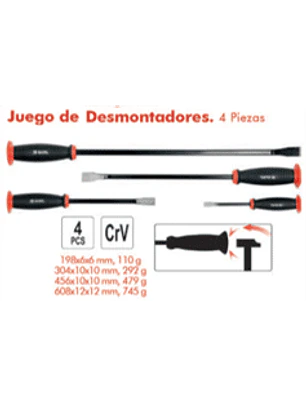 Jgo. Desmontadores de golpe 4pzas. Medidas: 198x6x6mm (110gr.)
