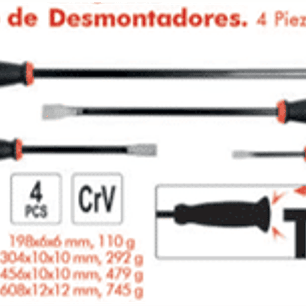 Jgo. Desmontadores de golpe 4pzas. Medidas: 198x6x6mm (110gr.)