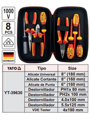Estuche con herramientas aisladas, 1000 Volts. 8pzas.