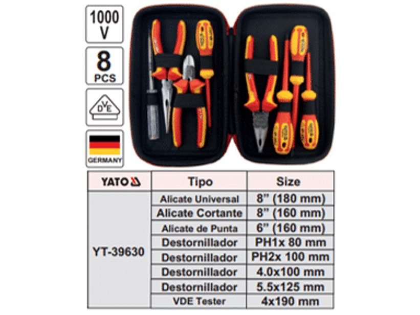 Estuche con herramientas aisladas, 1000 Volts. 8pzas.