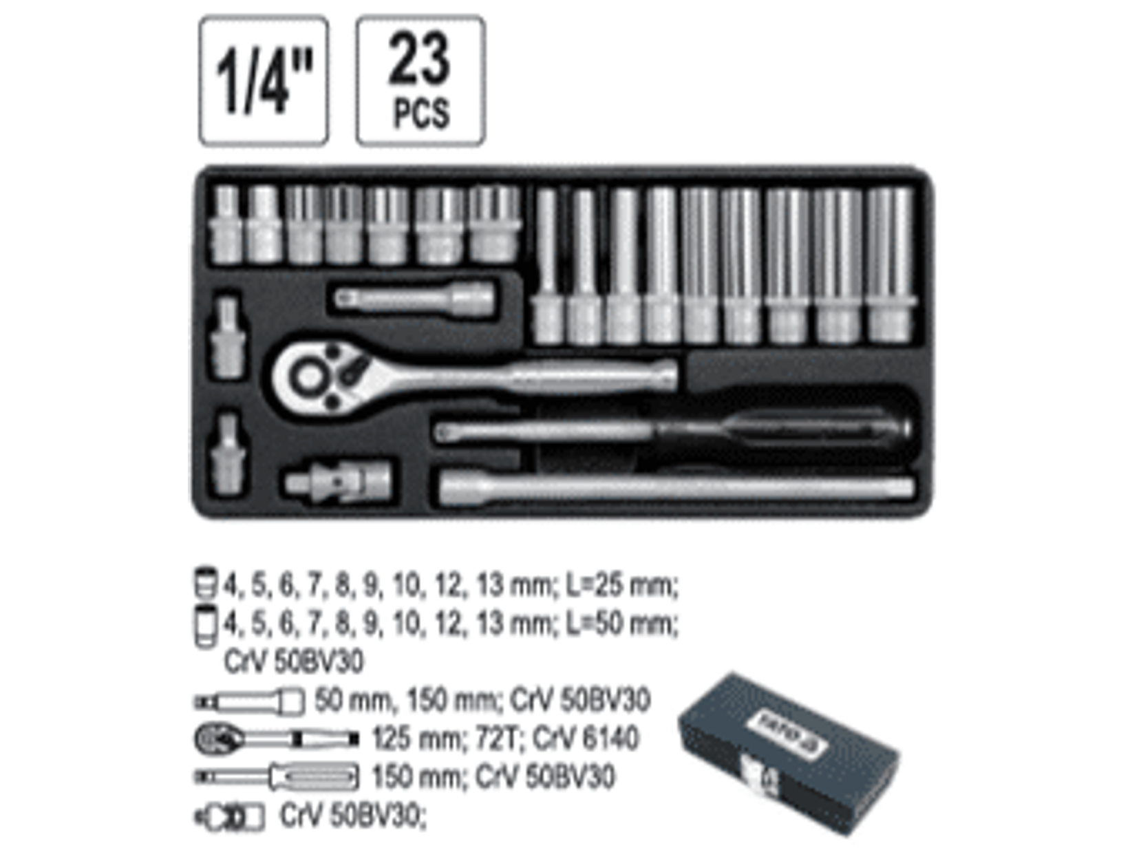 Juego de dados cortos y largos de 1/4