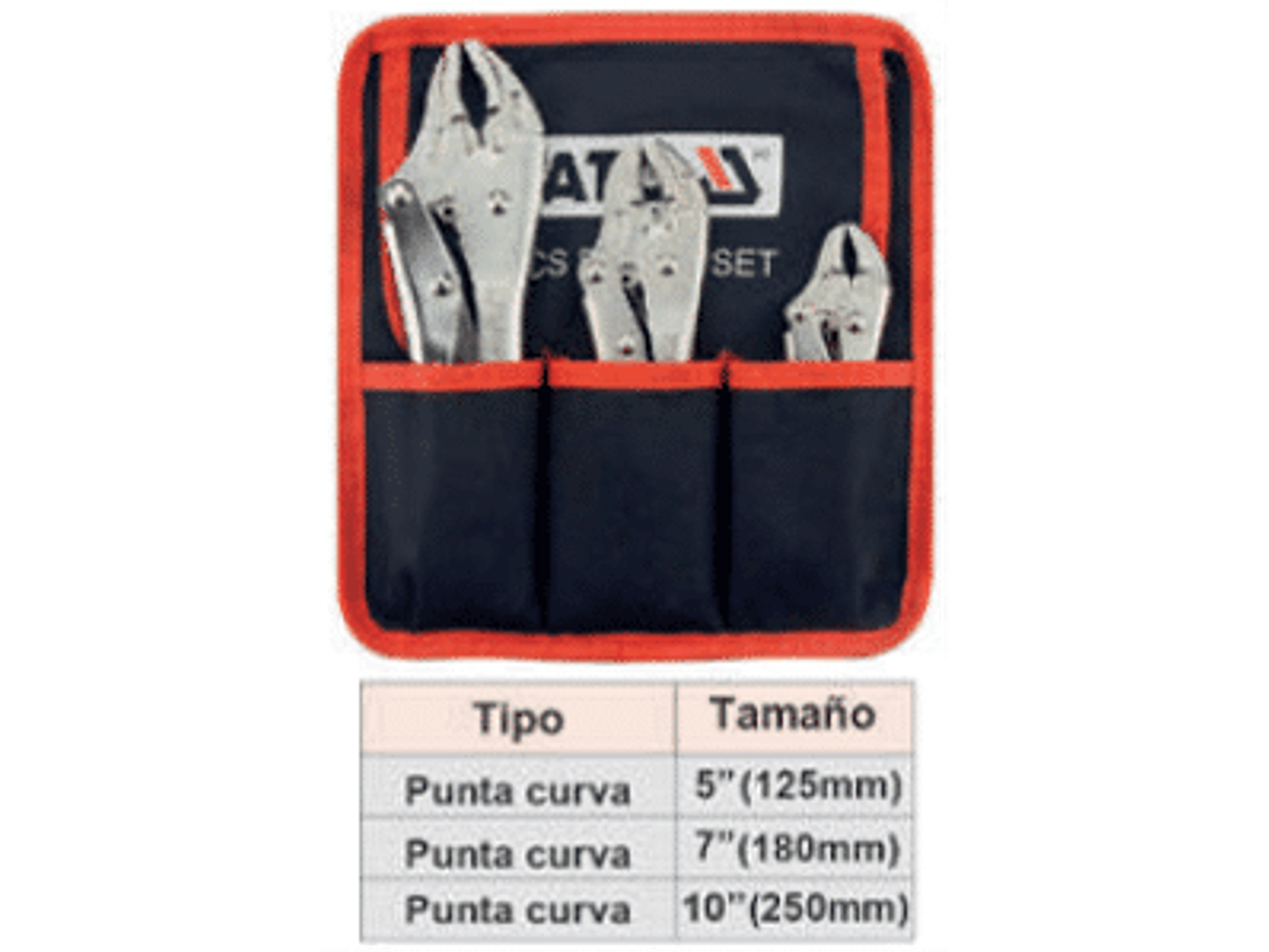 Juego de 3 alicates tipo caimán curvos de 5