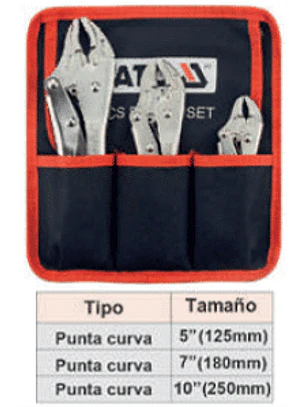 Juego de 3 alicates tipo caimán curvos de 5