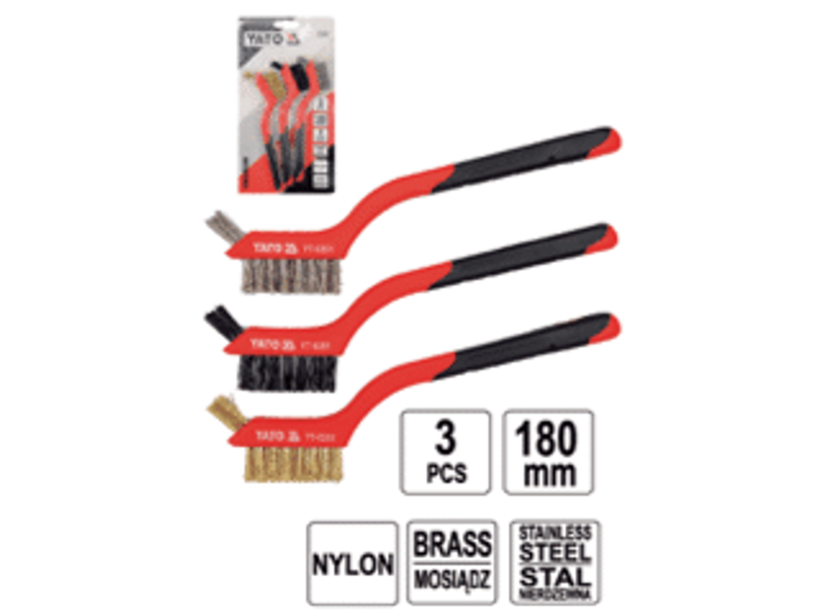 JUEGO DE 3 MINI CEPILLOS DE ALAMBRES DE ACERO EN DISPLAY