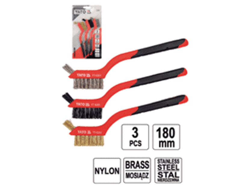 JUEGO DE 3 MINI CEPILLOS DE ALAMBRES DE ACERO EN DISPLAY