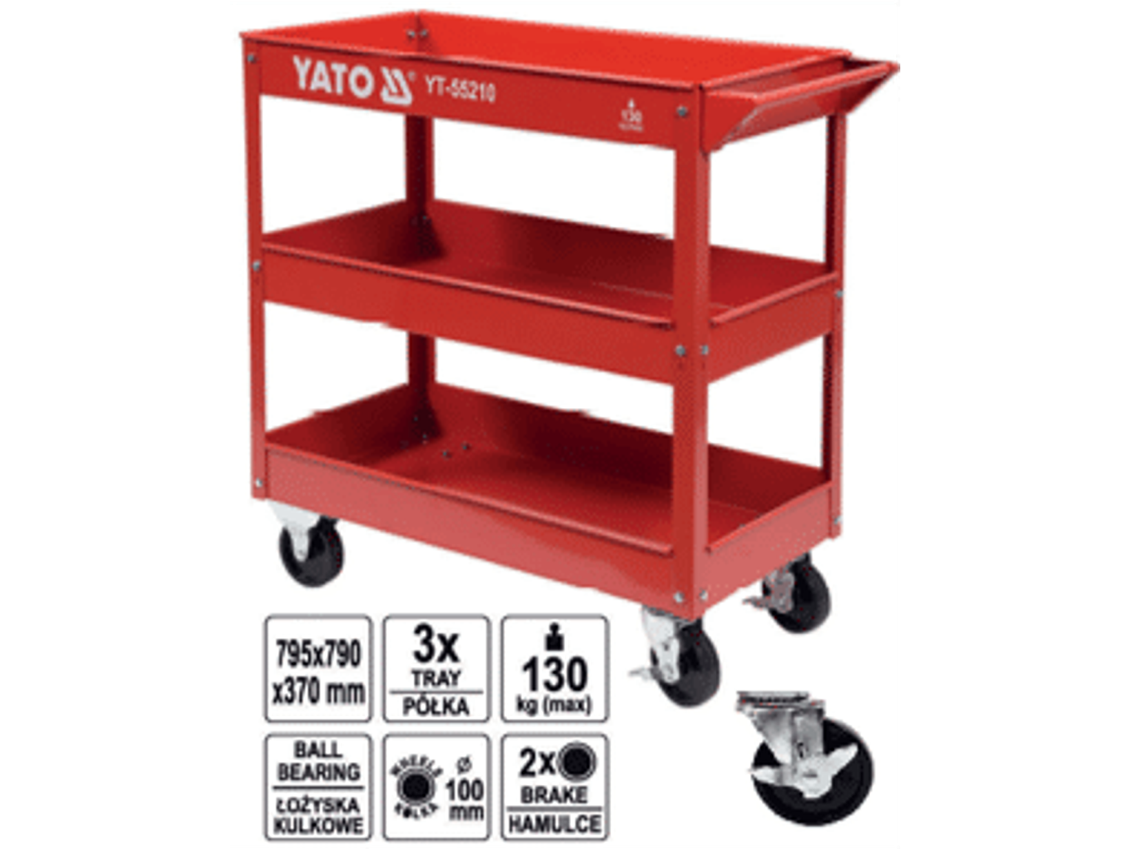 Carro de servicio multiuso metálico, 3 divisiones, c/ruedas y freno.