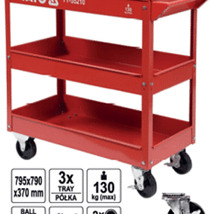 Carro de servicio multiuso metálico, 3 divisiones, c/ruedas y freno.