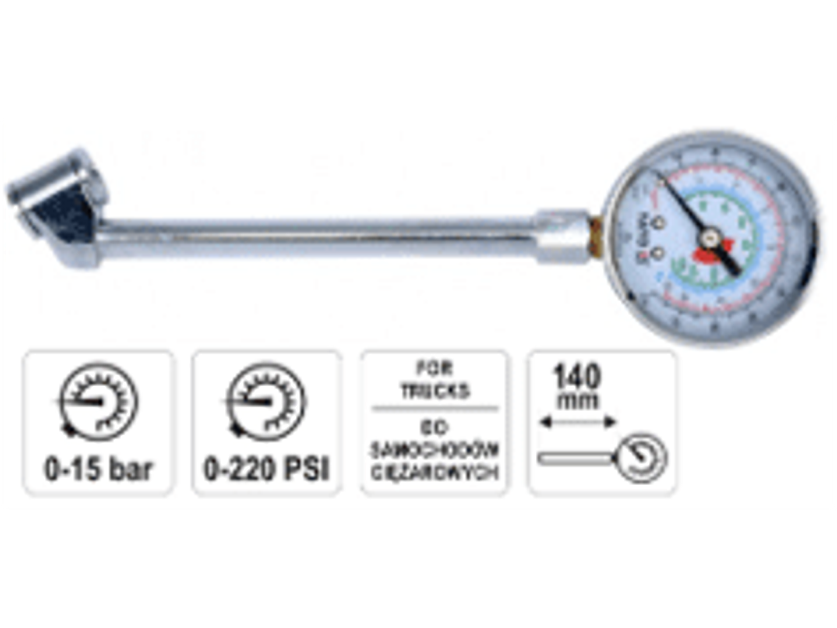 Manómetro para camión 0-220 PSI