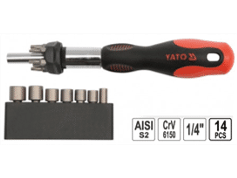 Juedo de destornillador con dado y puntas, 14 pzas