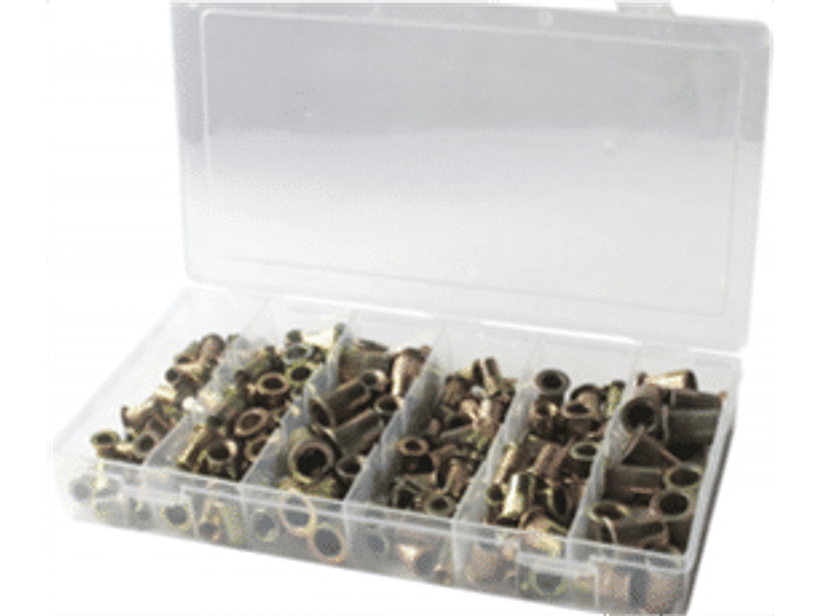 Juego de tuercas remachables de acero  M3 x 9mm - 40pc M4 x 11mm - 35pc M5 x 13mm - 25pc M6 x 15mm - 25pc M8 x 18mm - 15pc M10 x 21mm - 10pc